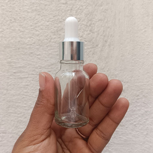 15 ml Clear Glass Dropper Silver With White Teat