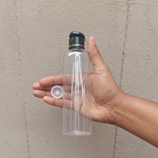200 ml Round Transparent Bottle Black Gold Line Flip Top Cap
