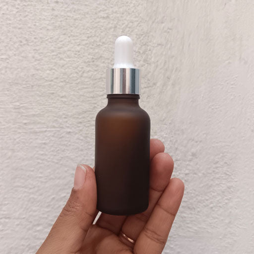 30 ml Amber Frosted Glass Dropper Silver with White Teat