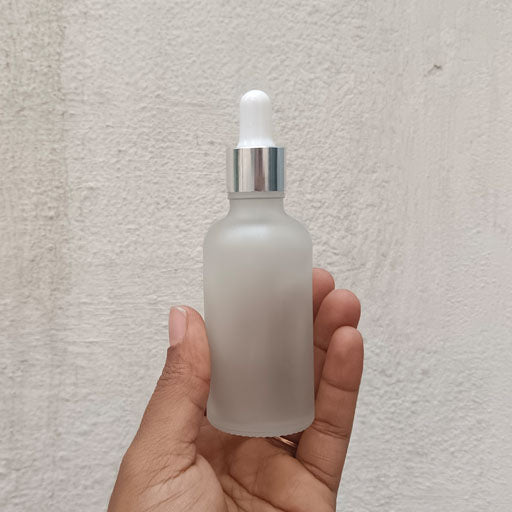50 ml Clear Frosted Glass Dropper Silver With White Teat