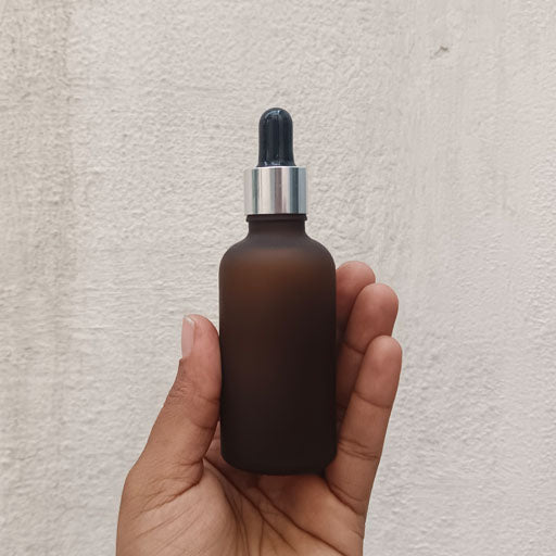 50 ml Amber Frosted Glass Dropper silver With Black Teat