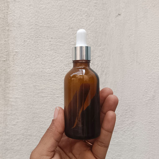 50 ml Amber Glass Dropper Silver With White Teat
